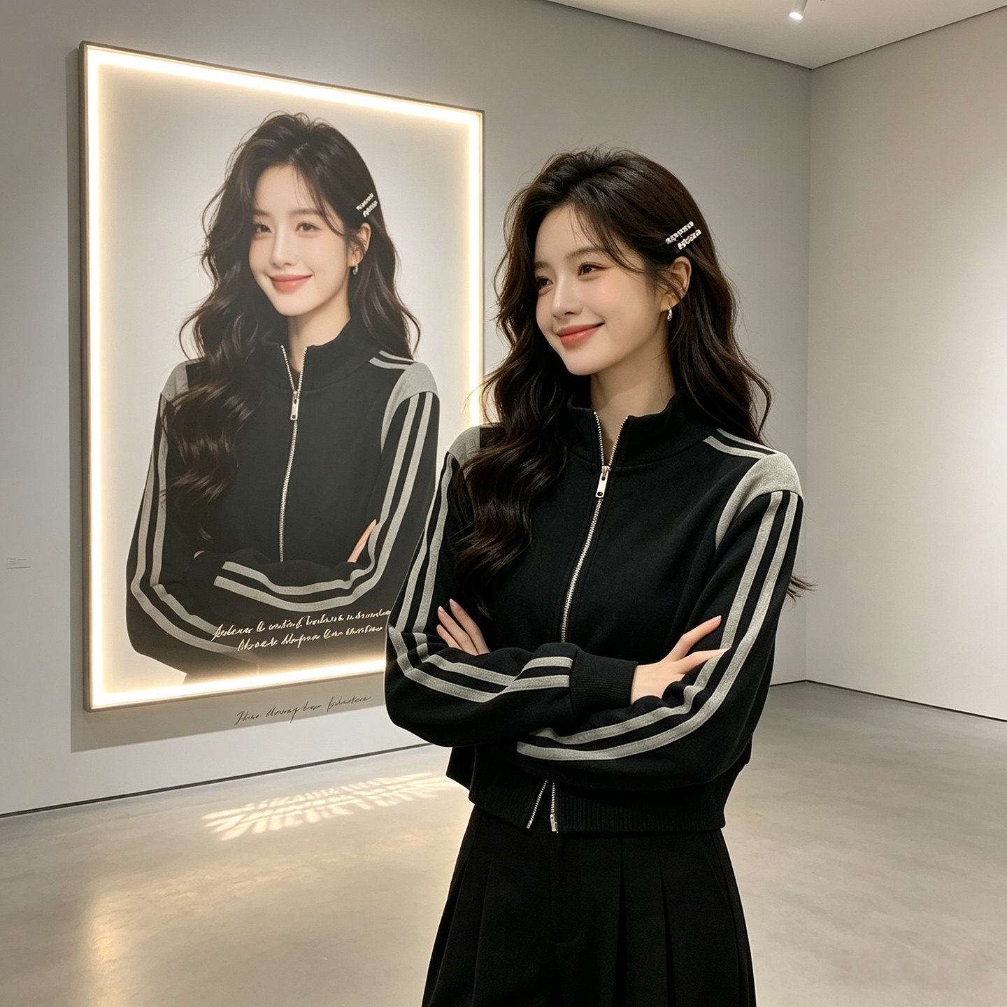 秋冬立领拉链修身复古外套女