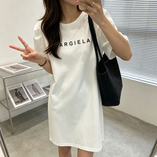 白色泡泡短袖t恤裙子2026新款夏季韩版字母简约学生宽松连衣裙女