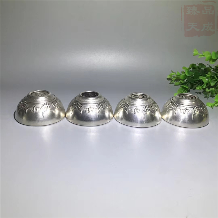 福禄寿喜福字老银碗茶盏纯铜镀银鎏银大银碗茶碗茶具复古文玩收藏