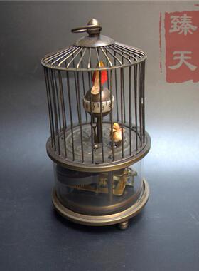 欧式风鸟笼机械上发条座钟摆件