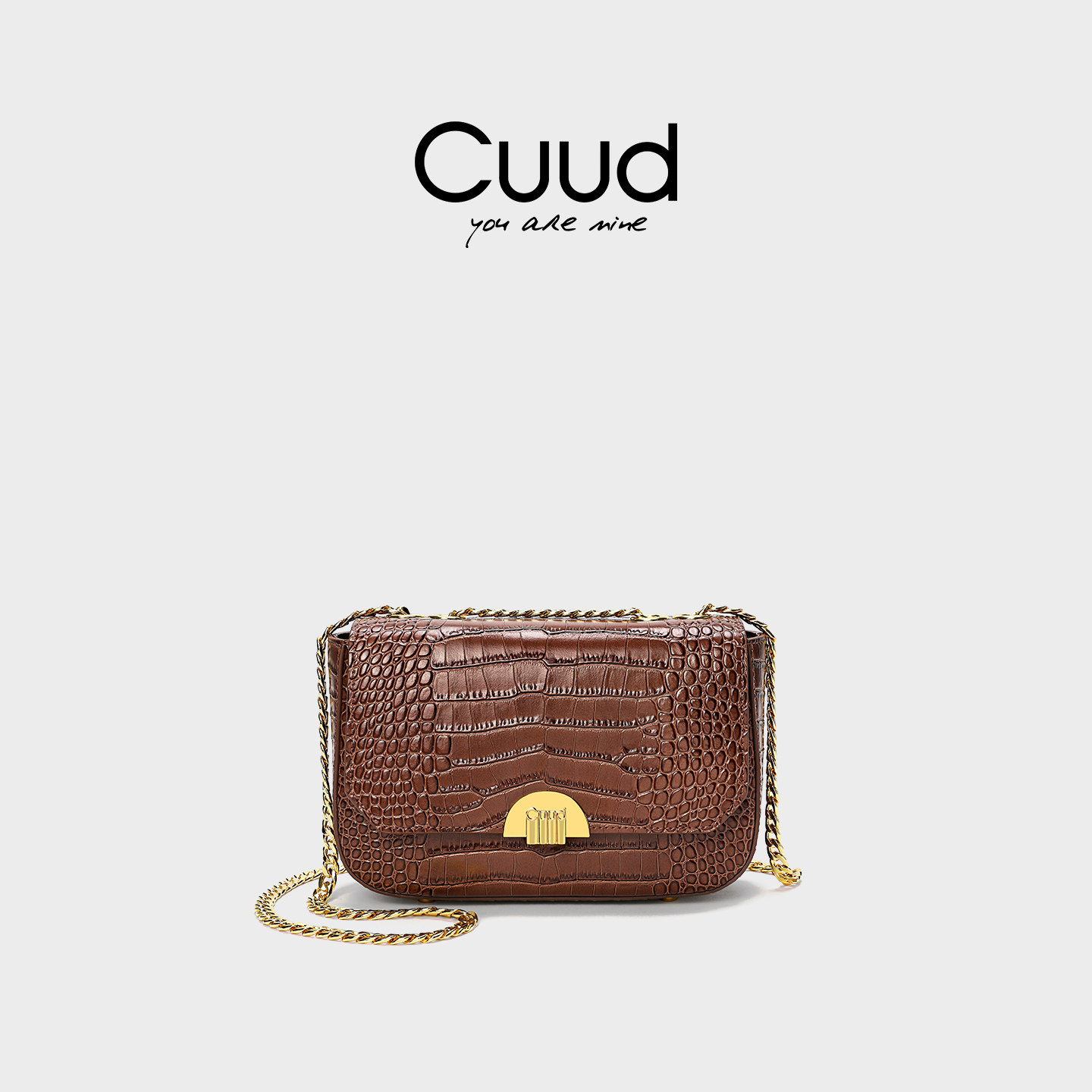 【专柜】Cuud原创设计复古小众链条小方包轻奢棕色单肩包斜挎