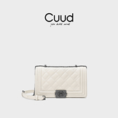 轻奢斜挎包冬季 情人节礼物Cuud白色女包新款 菱格链条包时尚 单肩包