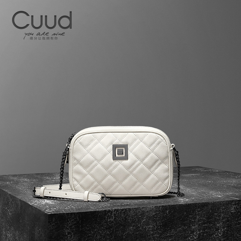 Cuud小包包2026新款潮真皮女包单肩斜挎包夏季百搭白色菱格链条包