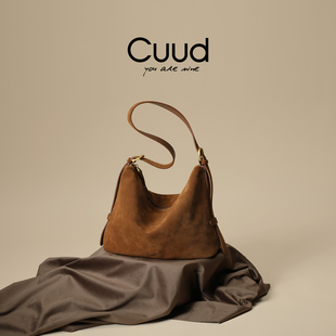 高级感美拉德真皮单肩斜挎包麂皮hobo腋下包时尚休闲潮流新月包女