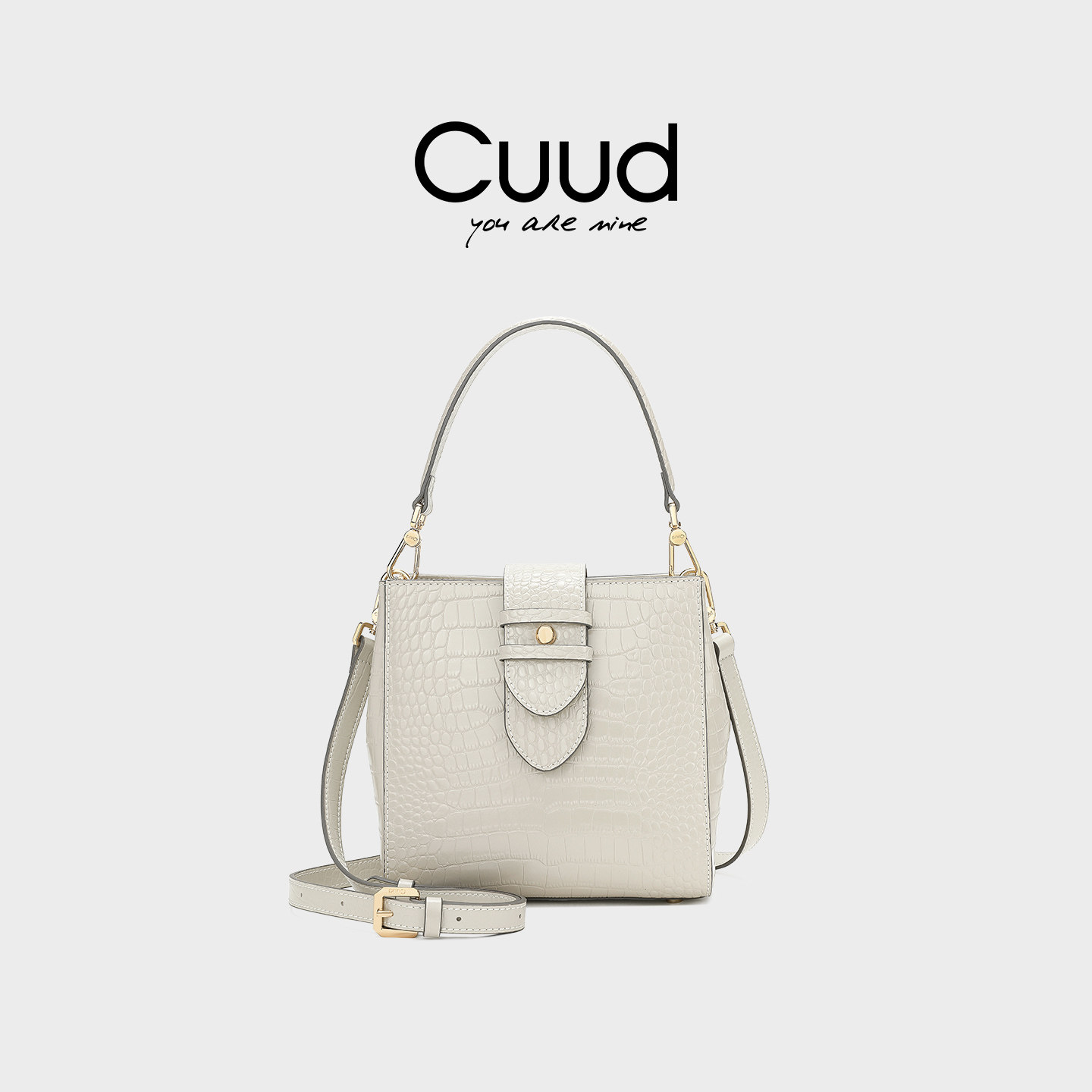 【专柜】Cuud水桶包女2026新款牛皮女包鳄鱼纹包包女单肩斜挎包