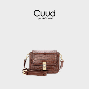 【专柜】Cuud复古美拉德风鳄鱼纹小方包轻奢时髦牛皮斜挎小包单