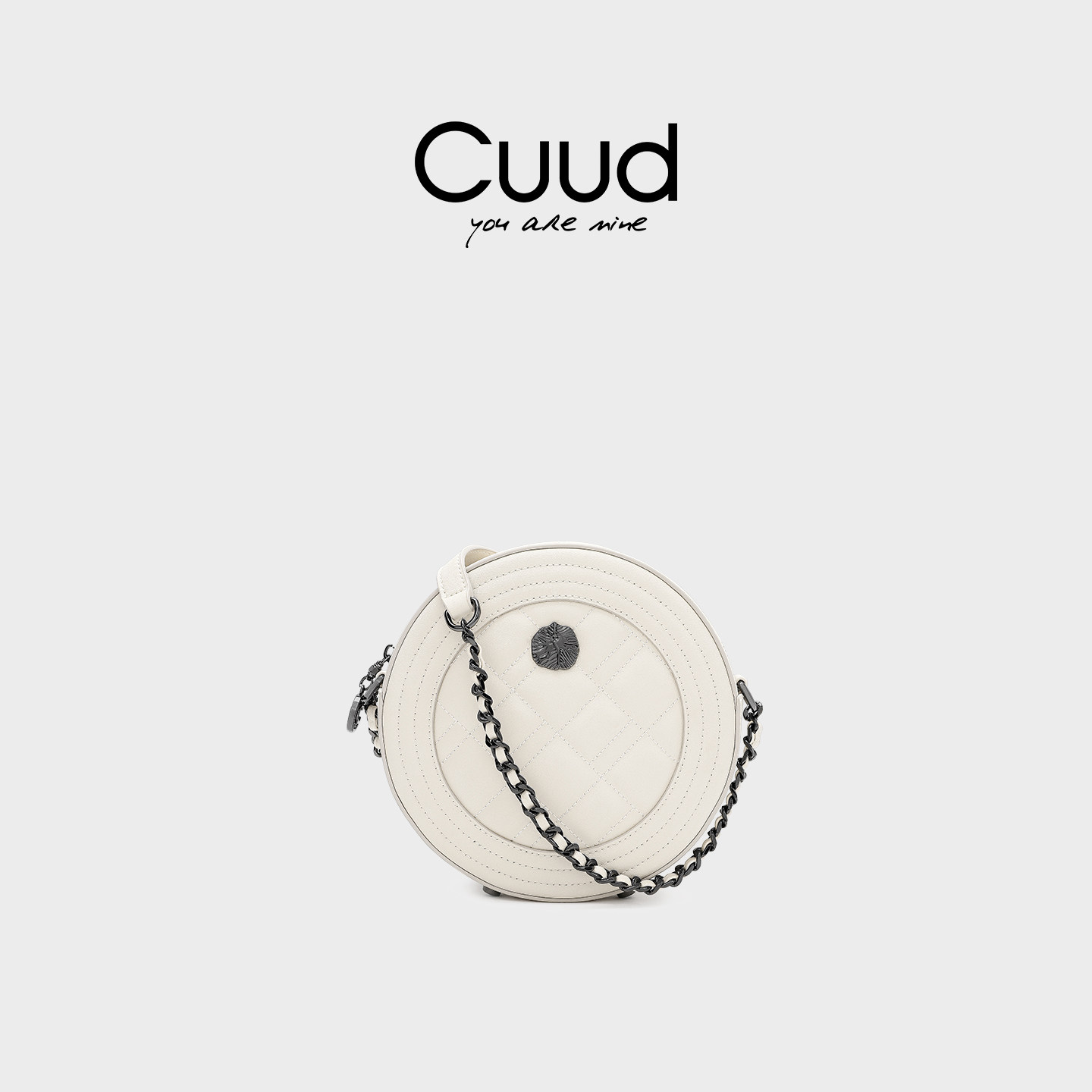 【专柜】Cuud时尚小众菱格链条斜挎小包包白色高级感牛皮小圆包