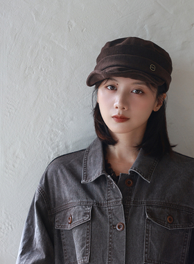 100%棉韩系复古百搭纯色马术帽女秋冬保暖平顶骑士帽显脸小软檐帽