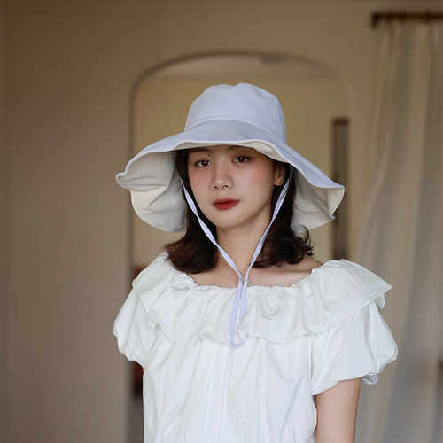 双面可戴13CM大檐帽女防紫外线渔夫帽百搭遮阳帽防晒夏季太阳帽潮