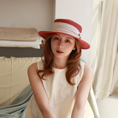 彩色夏天 多巴胺细纸草平顶小礼帽夏季 平檐宽沿草帽女遮阳沙滩帽