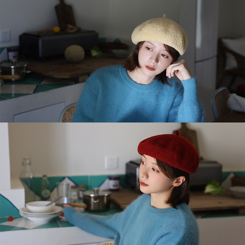 奶油黄」100% 羊毛秋冬可爱贝雷帽女学生显脸小画家帽休闲蓓蕾帽,服饰配件/皮带/帽子/围巾,帽子,淘宝优惠券,粉丝福利购,淘宝优惠卷