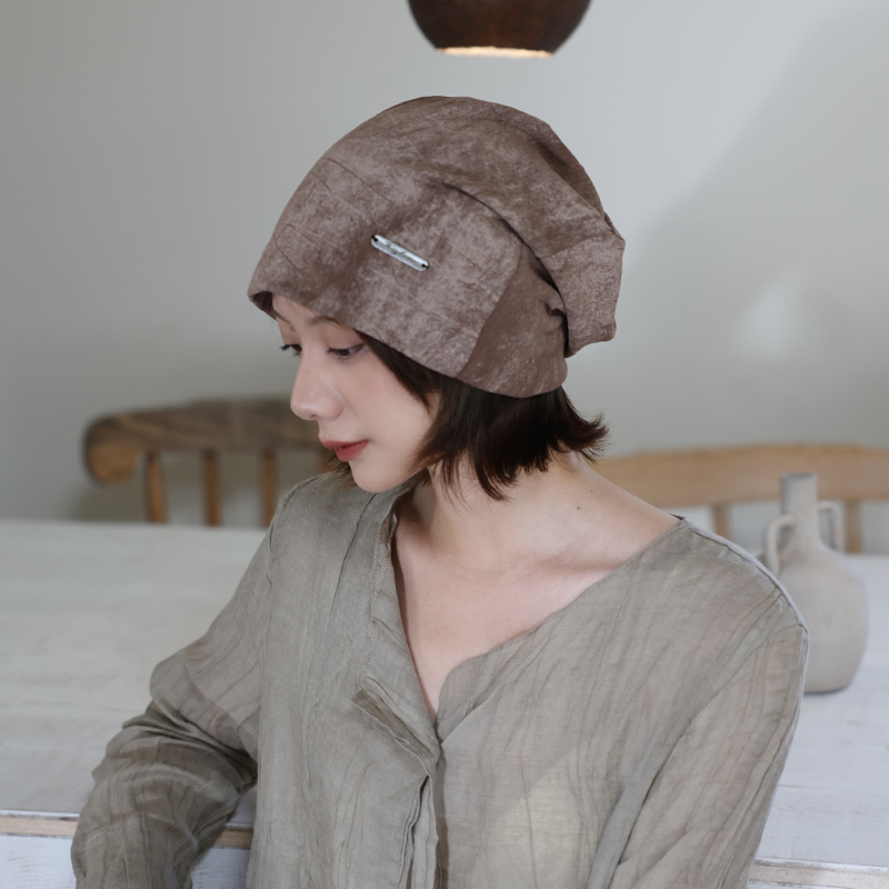 柔軟」废土风咖色系冷帽女秋冬新款套头帽素颜帽子包头帽