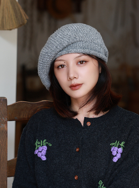 大头围宽松大版型纯色针织贝雷帽女秋冬百搭显脸小毛线画家帽子