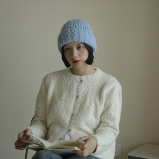 圈圈纱光板纯色加厚尖尖顶毛线帽秋冬百搭韩系针织毛线帽包头帽潮