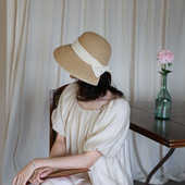 法式 圆顶遮阳帽优雅甜美大檐沙滩帽防晒 复古百搭蝴蝶结草帽女夏季