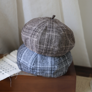 英伦风巴巴格复古仿亚麻质感贝雷帽秋冬显脸小经典 百搭南瓜画家帽