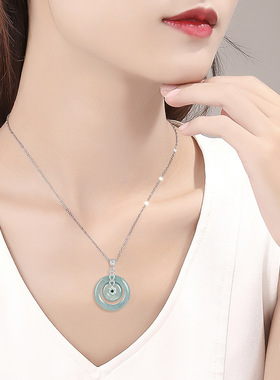 Gatif卡缇扶 天然a货翡翠蓝水子母平安扣银镶玉石女款玉坠S09008