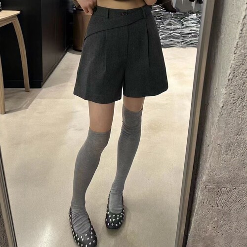 欧洲站韩版高腰显瘦阔腿短裤女