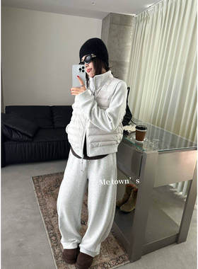 Me town's韩版宽松休闲保暖假两件羽绒服+松紧腰阔腿裤套装女6521