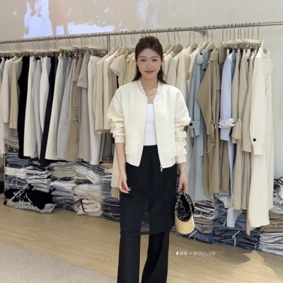 韩版立领拉链提花显瘦短外套女