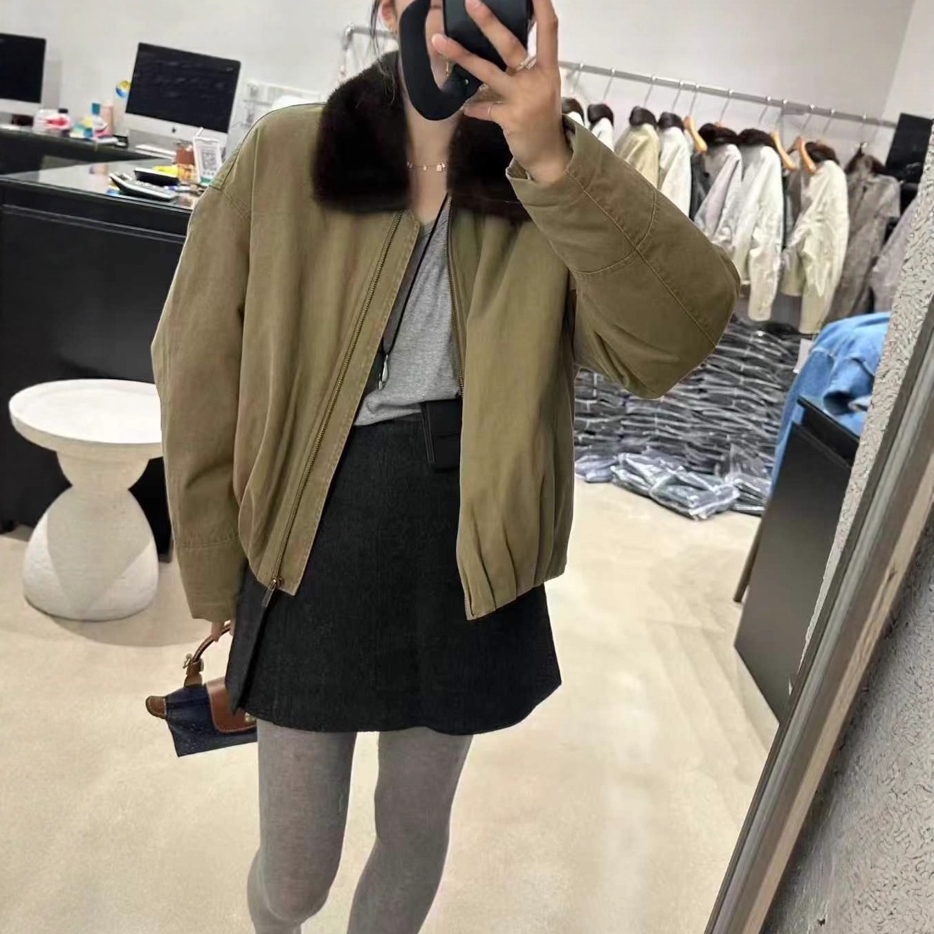 韩版宽松轻奢水貂毛领派克羽绒服