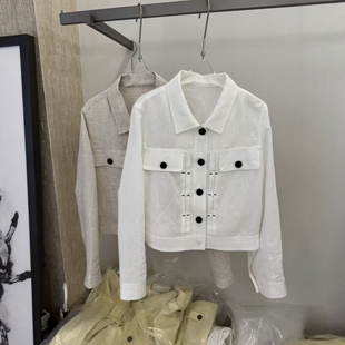 百搭宽松休闲显瘦天丝麻透气翻领短外套女 时尚 我 女孩26858韩版