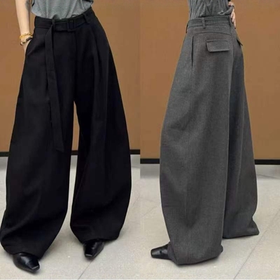 韩版宽松休闲高腰显瘦弯刀阔腿裤