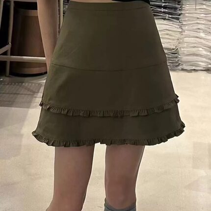 8090服饰B26297高腰木耳边A字半身裙女夏季显瘦防走光蛋糕裙短裙