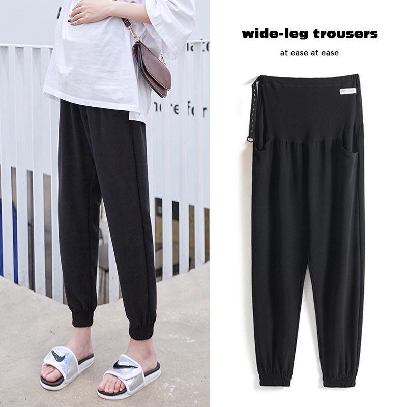 孕妇裤外穿夏季薄款雪纺高腰休闲裤九分宽松运动夏装潮妈打底裤子