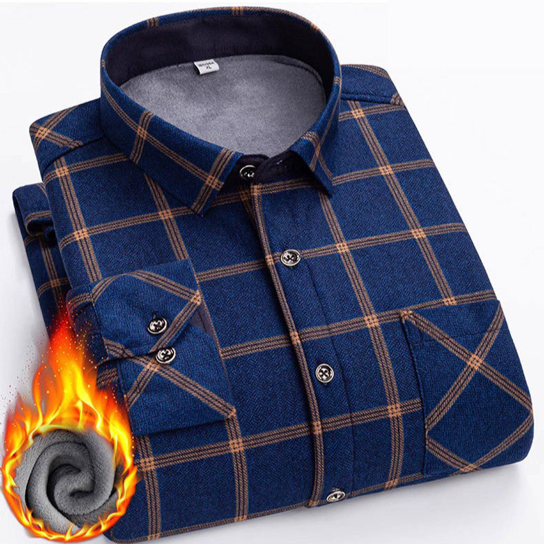 冬季男士保暖内衣衬衫加绒加厚新款双面绒宽松休闲衬衣中老年大码