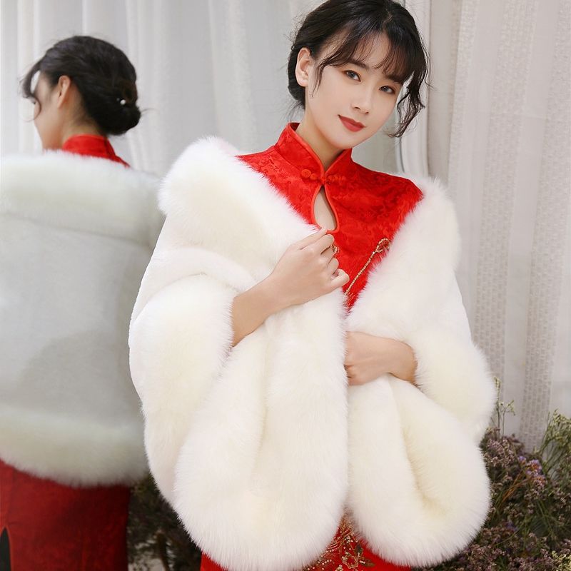 婚纱披肩女秋冬季仿狐狸毛貂绒皮草外套新娘结婚外披时尚保暖旗袍图片