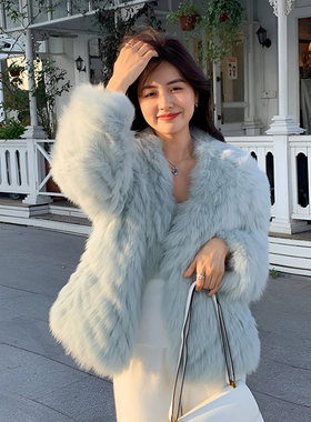 海宁皮草女2025冬新款雾霾蓝狐狸时尚气质加厚保暖毛毛外套年轻款