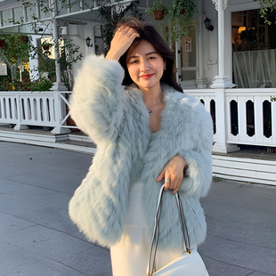 气质加厚保暖毛毛外套年轻款 雾霾蓝狐狸时尚 海宁皮草女2025冬新款