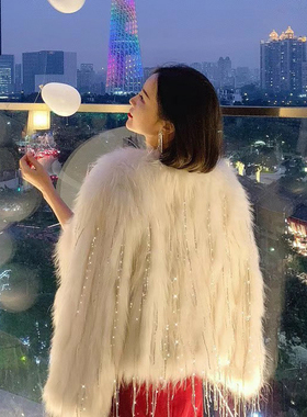 海宁皮草女2025新款爆款网红时尚亮片流苏狐狸毛毛外套炸街年轻款