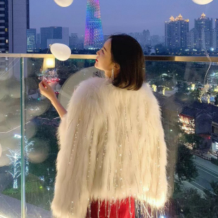 海宁皮草女2025新款爆款网红时尚亮片流苏狐狸毛毛外套炸街年轻款