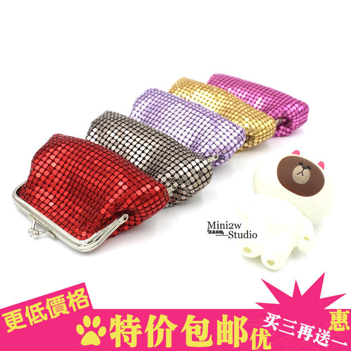 新时尚可爱精美横款铝片小钱包硬币包钥匙包亮片手工小手包手抓包