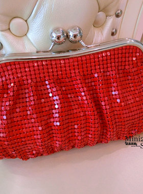 手工亮片手拿晚宴包珠片工艺包斜挎包手拎包铝片手包斜挎单肩腰包