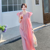 法式温柔风粉色飞飞袖甜美连衣裙女夏季2025新款宽松显瘦初恋裙，女装连衣裙，2C110