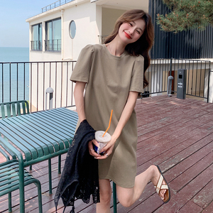 法式甜美T恤连衣裙套装女2025夏季新款宽松显瘦蕾丝罩衫裙两件套图片