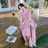 法式温柔风粉色飞飞袖甜美连衣裙女夏季2025新款宽松显瘦初恋裙，女装连衣裙，2C110