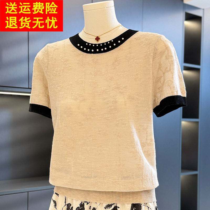 小香风洋派妈妈装针织衫女短袖夏装新款上衣减龄气质中年人T恤衫