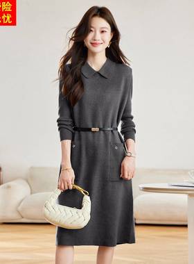 2025秋冬新款针织两件套连衣裙女灰色收腰马甲裙轻奢高级感气质