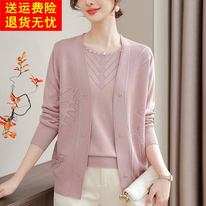简溪女装新款针织上衣女装气质中老年女装外套时尚妈妈衣服两件套