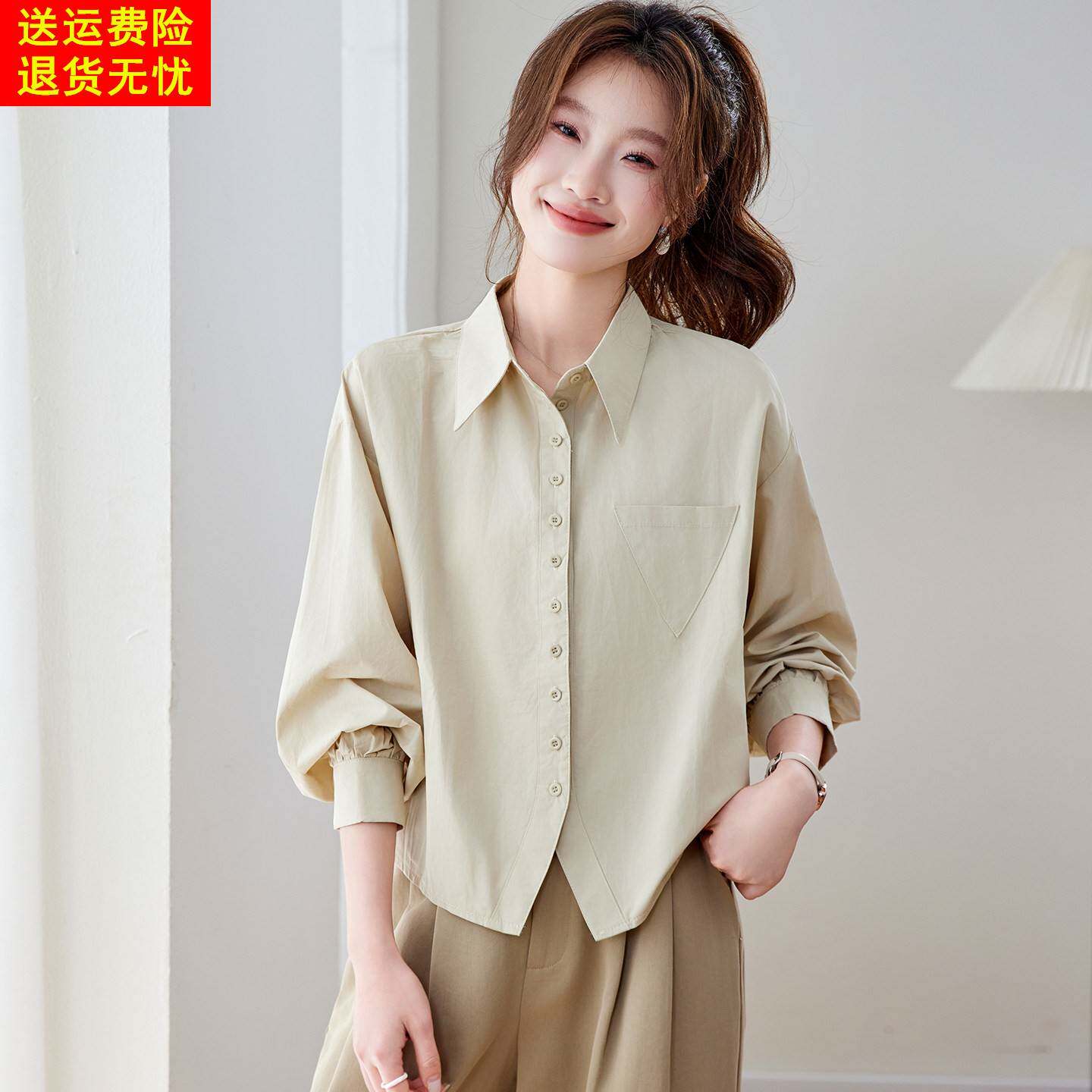 纯棉长袖衬衫女2026春装新款设计感小众独特超好看衬衣全棉上衣