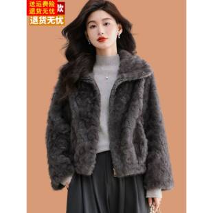 猫抓灰高级感皮毛一体毛毛外套女2025冬新款 气质仿水貂毛环保皮草