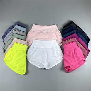 微瑕裸感带内衬高腰运动短裤女 后腰拉链兜瑜伽运动健身跑步下装