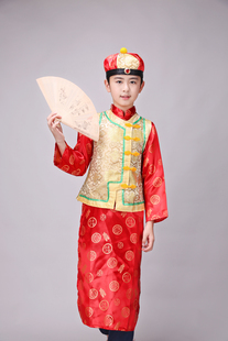 北京胡同演出服装喜庆唐装前门情思大碗茶舞蹈服 女扮男装少爷服