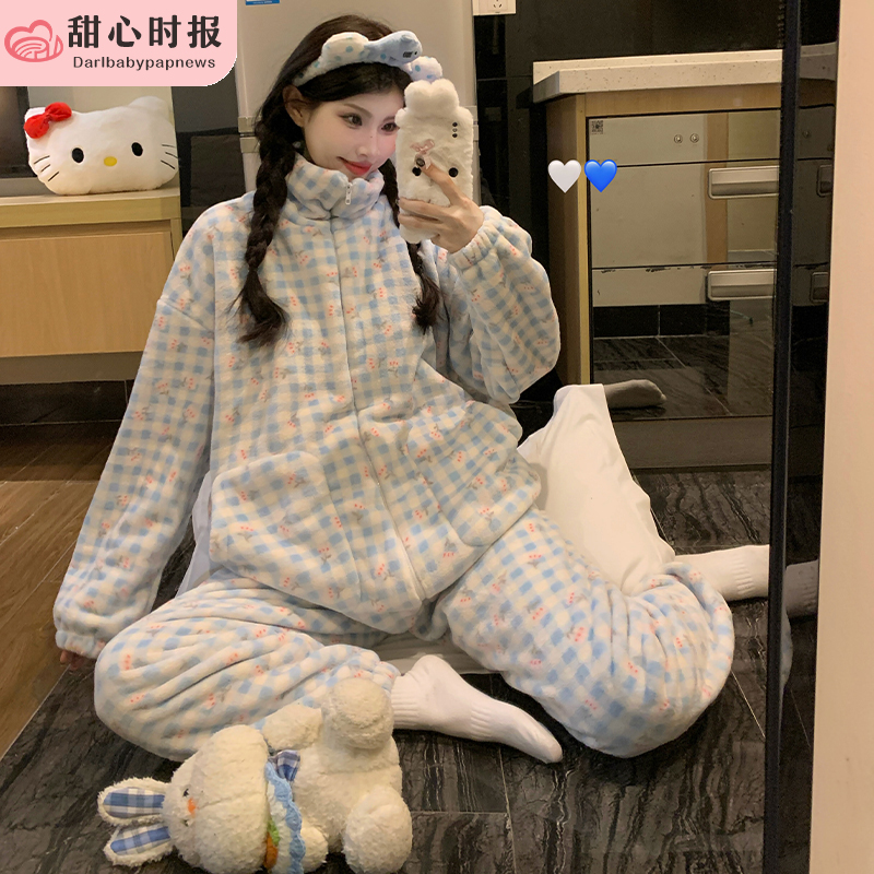 甜心时报女珊瑚绒冬季家居服套装