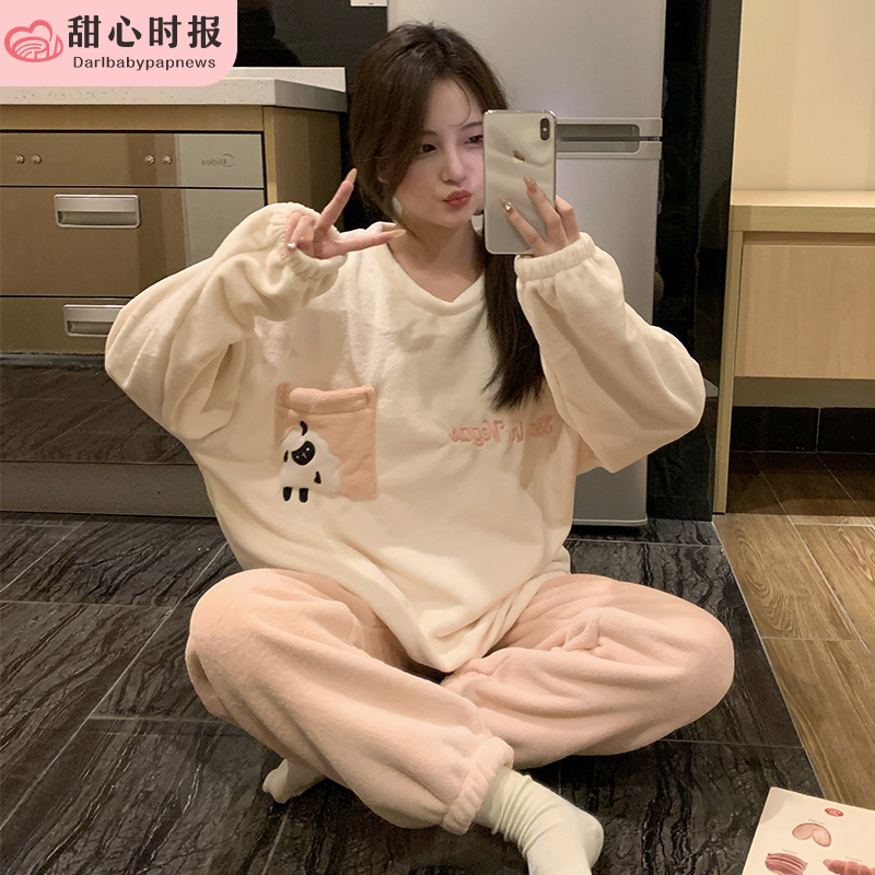 甜心时报女法兰绒冬季家居服套装