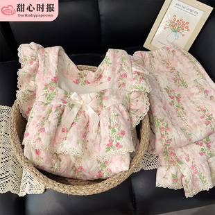 花朵复古风带胸垫睡衣女款春秋冬季长袖空气棉2025新款女士家居服